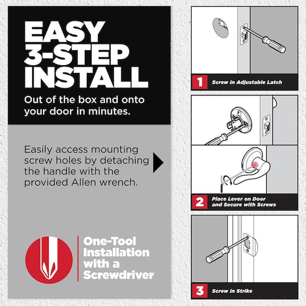 Kwikset Casey Square Hall/Closet UL Handle in Satin Nickel 407CSL