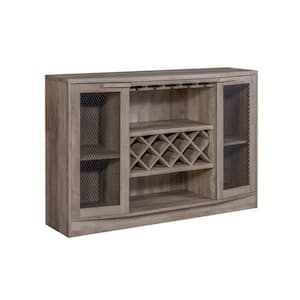 Home Source Stone Grey Bar Cabinet with Curved Wire Mesh Doors