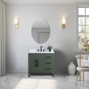 36 in. W x 22 in. D x 34 in. H Single Sink Bathroom Vanity Cabinet in Vintage Green with Engineered Marble Top in White
