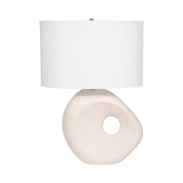 Liv & Skye 26 in. Ivory Ceramic Table Lamp with Cutout Design and White Linen Shade