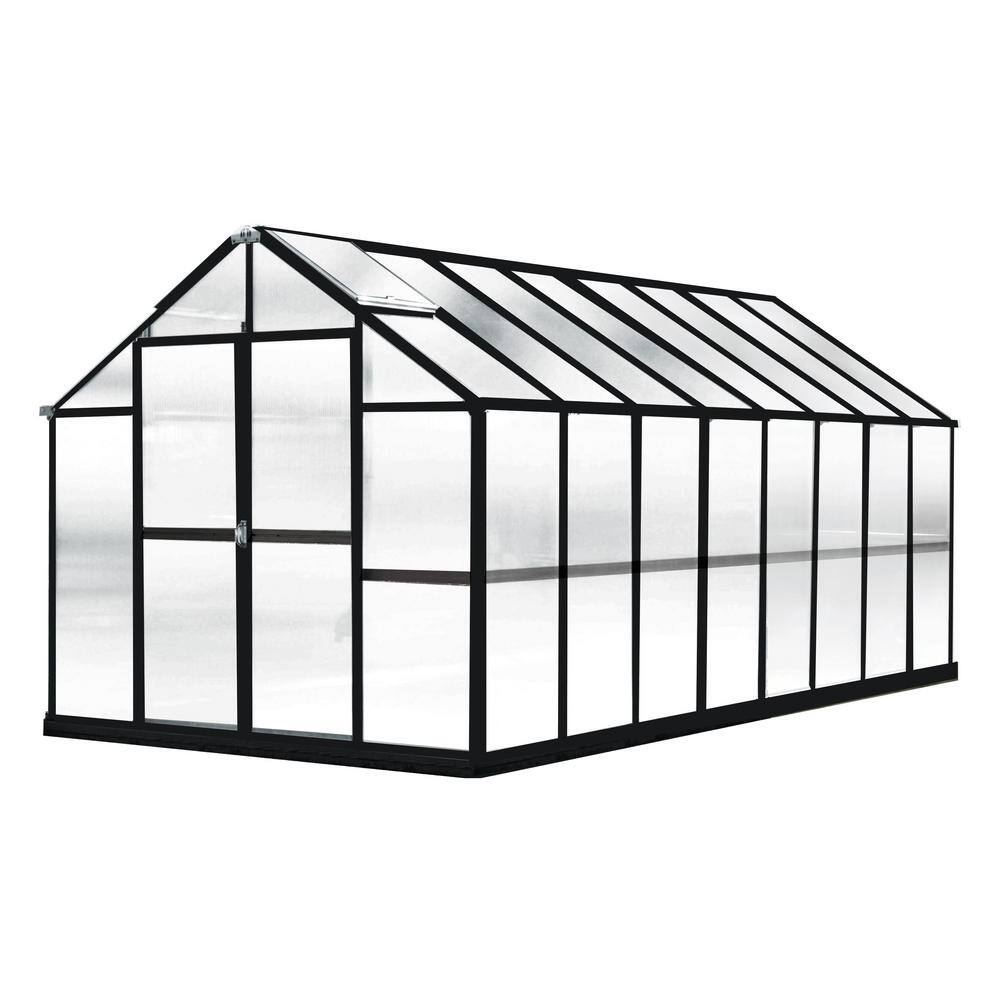 Mont 8 ft. x 16 ft. Black Aluminum Greenhouse with Twin Wall Panels