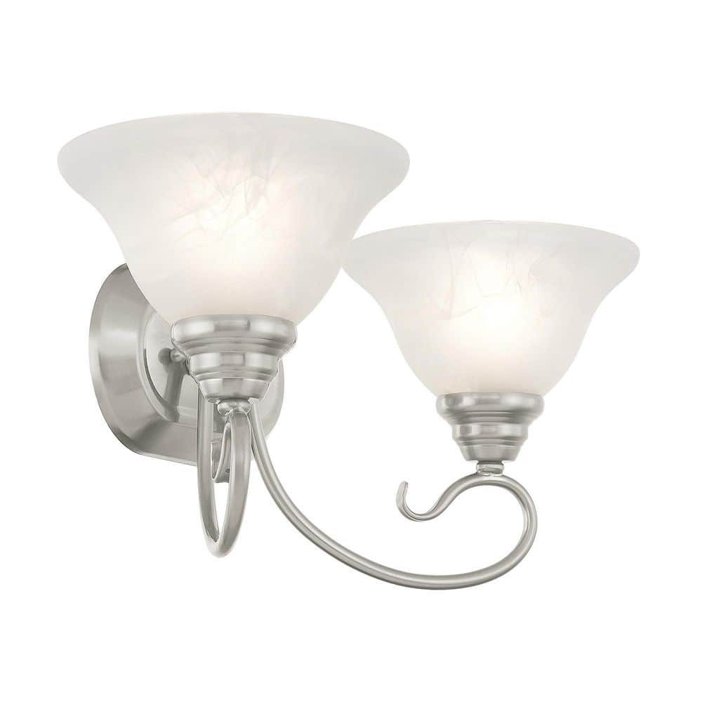 Brushed Nickel 2-Light Vanity with White Alabaster Glass