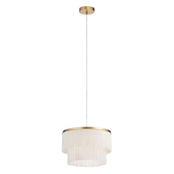 River of Goods Saralina 1-Bulb Gold Metal Pendant Light With Cream Fringe Shade