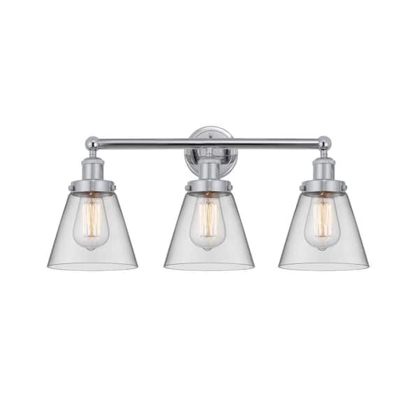 Innovations Cone 24.5 in. 3-Light Polished Chrome, Clear Vanity Light with Clear Glass Shade