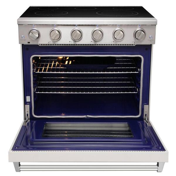 36 in. 5 Elements Freestanding Electric Range in Stainless Steel with 6.0 cu. ft. True Convection and White Oven Door