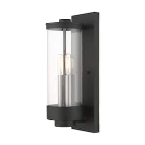 Cavanaugh 15.75 in. 2-Light Textured Black Outdoor Hardwired Wall Lantern Sconce with No Bulbs Included