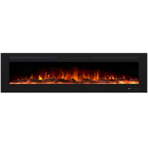 84 in. 750-Watt/1500-Watt, Black Electric Fireplace Insert Recessed Fireplaces