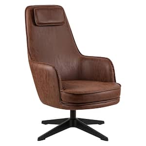 Boca Brown and Black Faux Leather Accent Arm Chair with Padded Headrest
