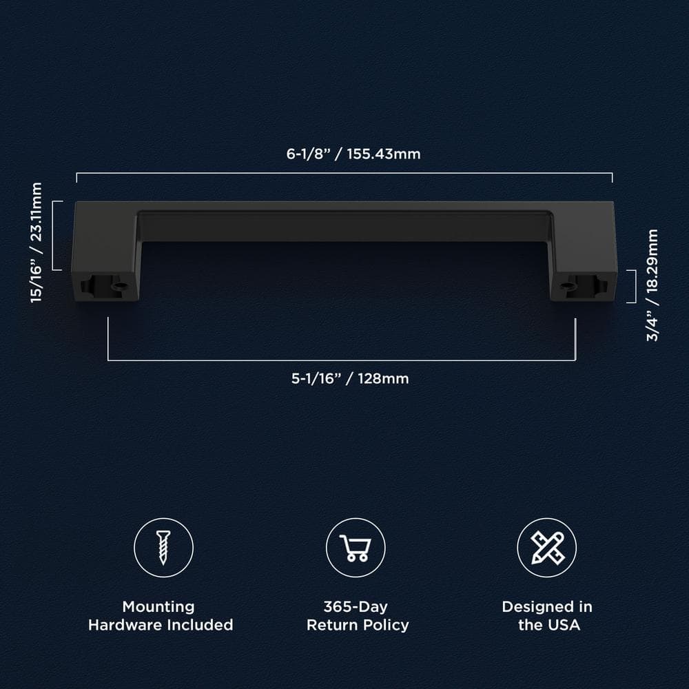 Matte Black Aluminum Modern Bar Pulls with Mounting Hardware, 5-1/16"