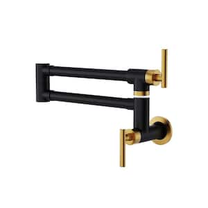 Wall Mount Kitchen Pot Filler Faucet with Two Handles in Black and Gold