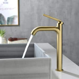 Single Handle Vessel Sink Faucet with Water Supply Hoses in Brushed Gold