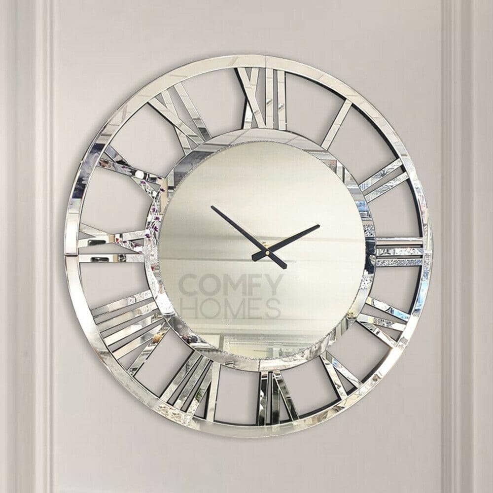 Decorative Modern Unique Round Plastic Wall Clock With Circles For Living Room Kitchen Or Dining Room Silver