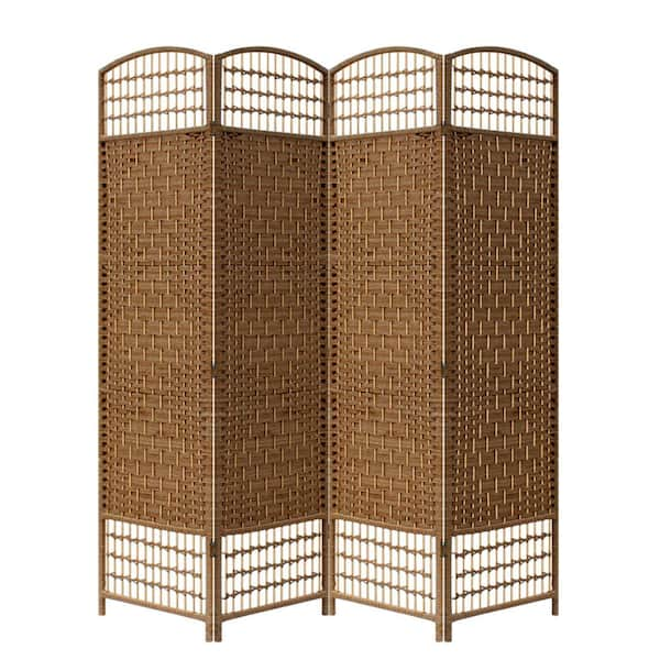 ORE International Brown Paper Straw Weave 4-Panel Screen On 2 in. Legs Handcrafted Room Divider