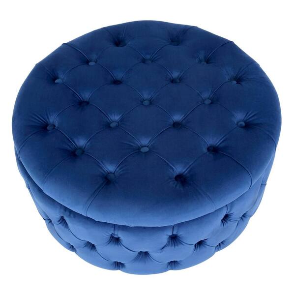 WESTINFURNITURE Highland 29.5 in. Royal Blue Wide Tufted Velvet Round Ottoman with Storage IA103 RB