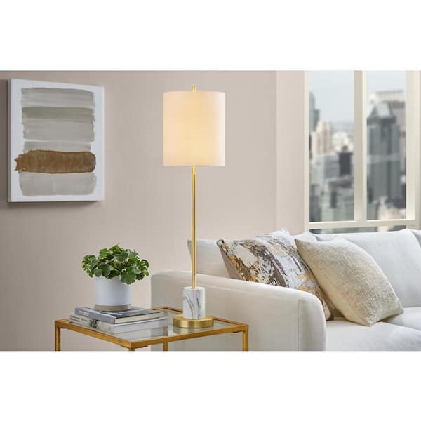Hampton Bay Ashton 34 in. White Table Lamp with Marble Base