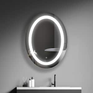 24 in. W x 32 in. H Oval Frameless Led Light Anti-Fog Wall Bathroom Vanity Mirror in Silver