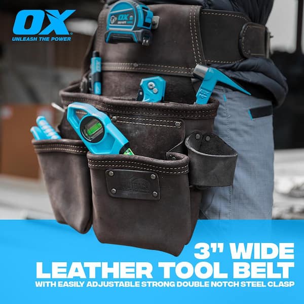 Leather Carpenter Tool Belt and Removable Nylon Utility Belt Pouch with  Buckle and Drill Slots, Large Capacity Electrician Tools Organizer for Men