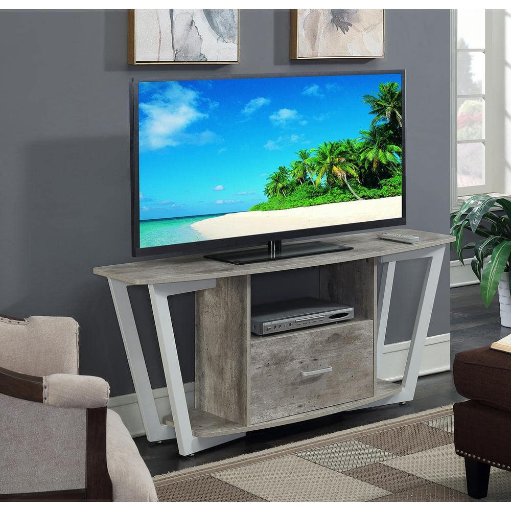Urban Industrial White and Faux Birch 60" TV Stand with Cabinet