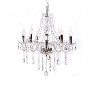 Candle Shape 6-Light Silver Crystal Chandelier Trimmed with Crystal Balls