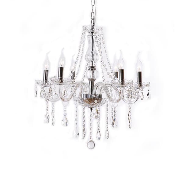 Sefinn Four Candle Shape 6-Light Silver Crystal Chandelier Trimmed with Crystal Balls