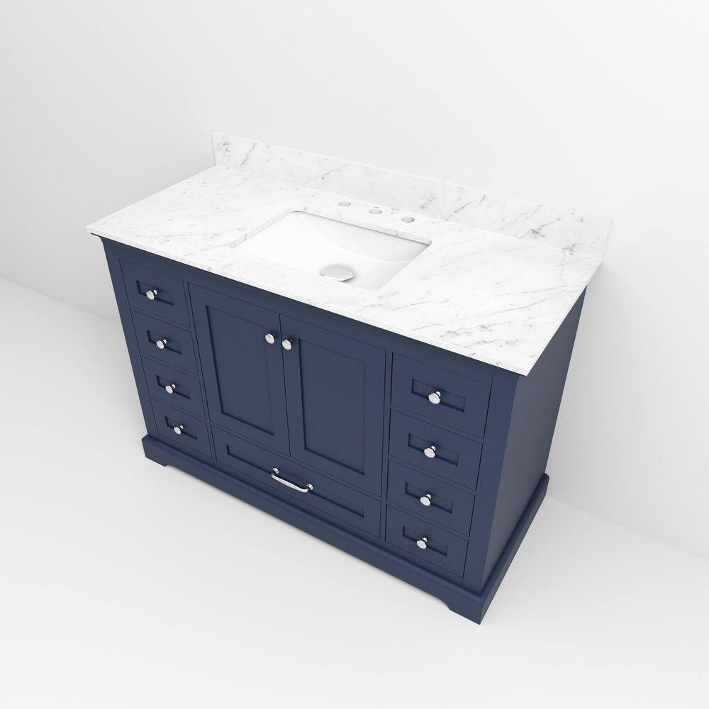 Navy Blue 48" Single Vanity with Carrara Marble Top