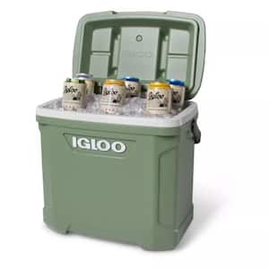 30 qt. Chest Cooler in Green with Black Single Handle, One Hand Opening, Cup Holder