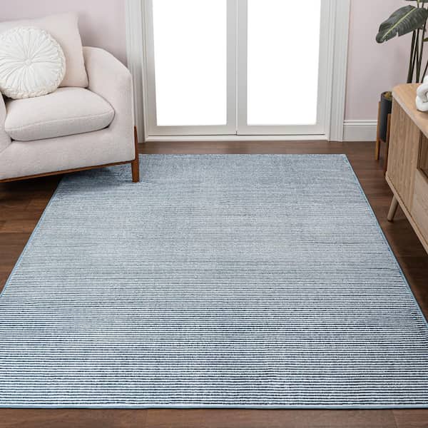 Cole Modern Minimalist Pinstripe High-Low Blue/White 8 ft. x 10 ft. Area Rug