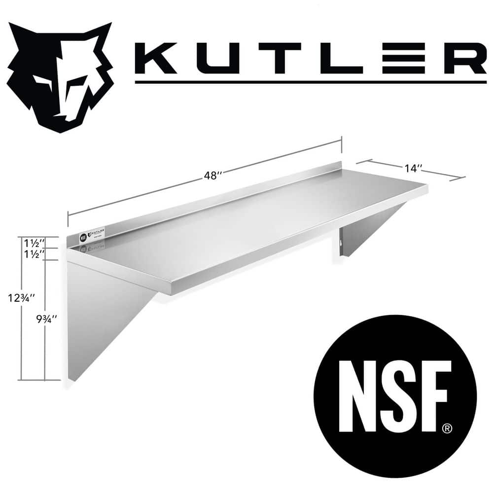 KUTLER 48" Stainless Steel Wall Mounted Shelf with Backsplash