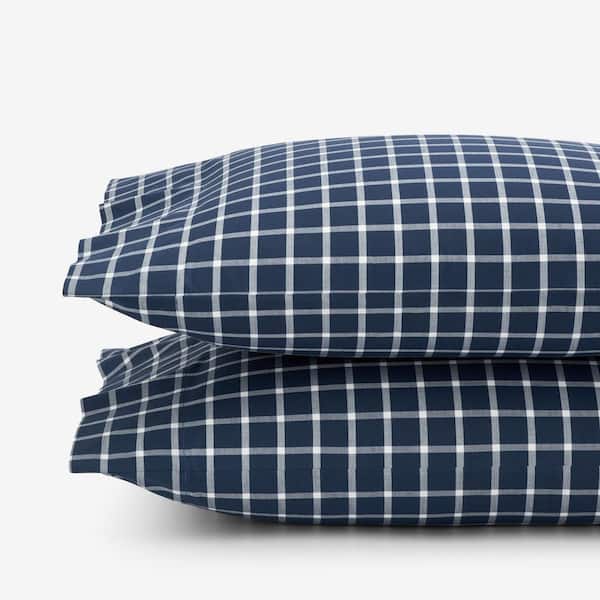 Company Cotton Windowpane Yard-Dyed White/Navy Cotton Percale King Pillowcase (Set of 2)