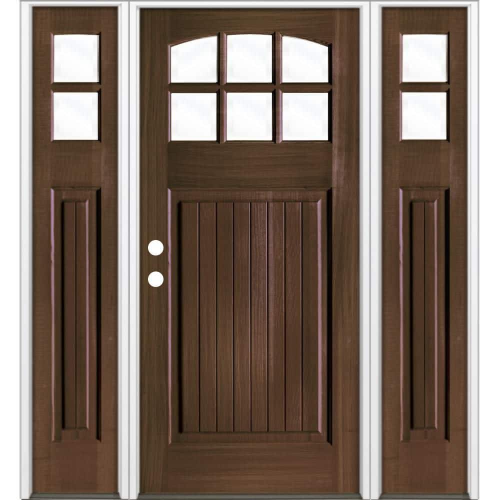 64 in. x 80 in. V-Groove Arch 6-Lite Clear Glass Black Stain Right Hand Hemlock Prehung Front Door with DSL price history on PriceWatchPro