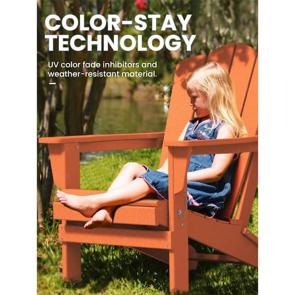 JEAREY Classic Folding HDPE Plastic Adirondack Chair in Orange