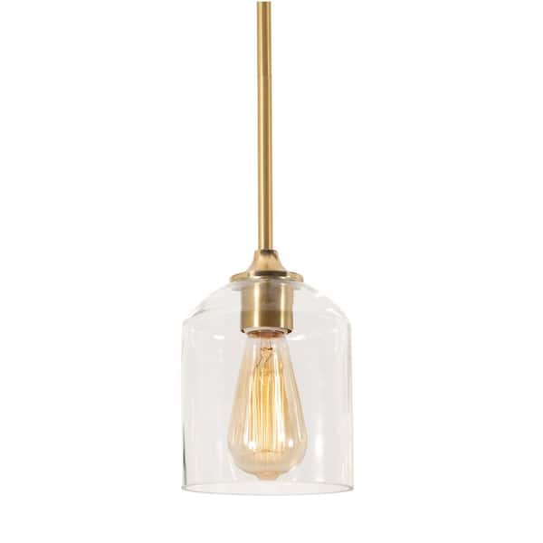 AFX William 1-Light Satin Brass Island Pendant Light with Clear Glass Shade