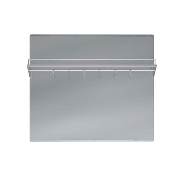 null 36 in. x 30 in. Stainless Steel Backsplash with Shelf and Rack in Stainless Steel