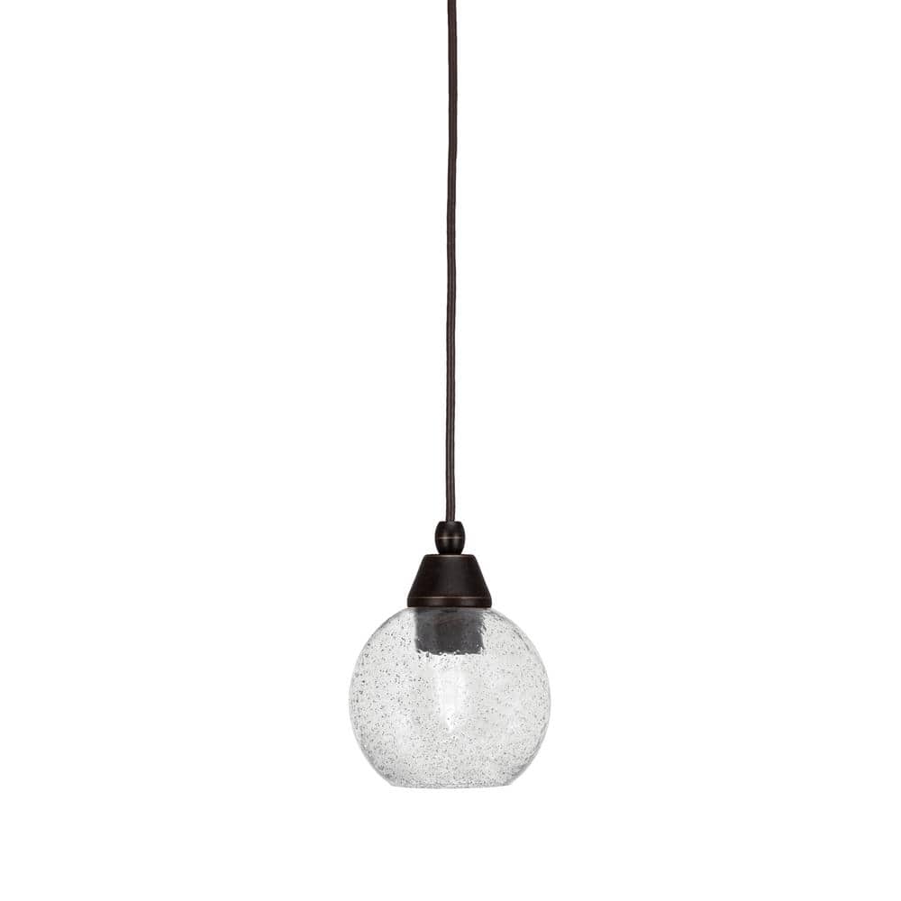Bryson 5.75 in. 1-Light Dark Granite Cord Pendant Light with 5.75 in. Smoke