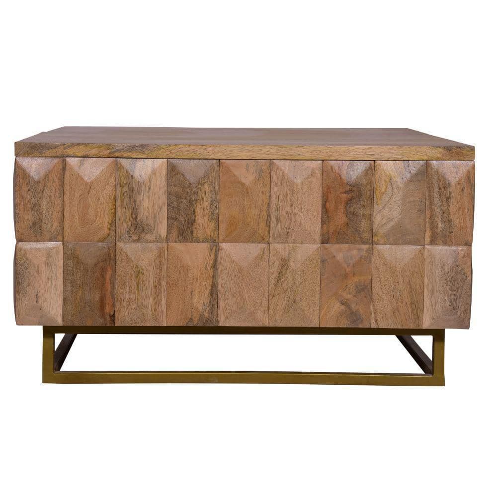 Farmhouse Chic 33" Mango Wood & Brass Lift-Top Storage Trunk Coffee Table
