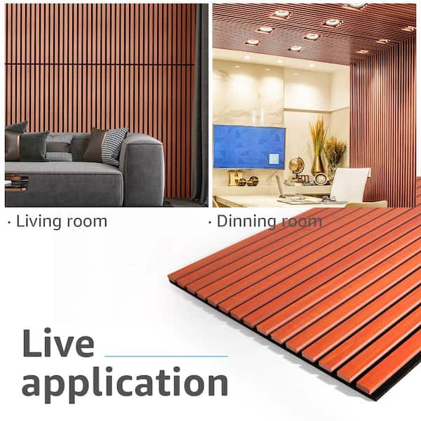 3D Slat Wood Wall Panels Acoustic Panels for Interior Wall Decor Walnut |  Sound Absorbing Panel | 42.5” x 17” Each | Wall Panels Decorative | Set of  2