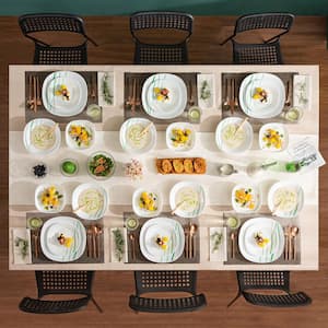 Aviva 24-Piece Opal Glassware White Dinnerware Set with Green Lines (Service for 6)