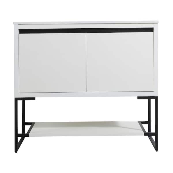 FORCLOVER 40 in. W x 18-5/16 in. D x 35-1/16 in. H Bath Vanity in White Straight Grain with White Ceramics Top