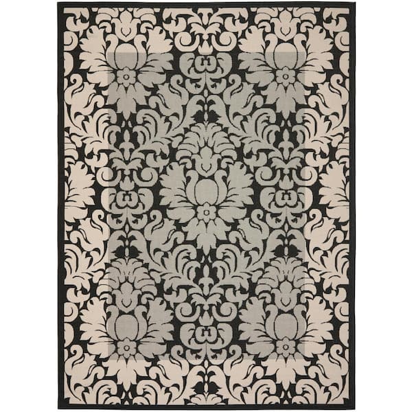 Courtyard Black/Sand 9 ft. x 12 ft. Floral Indoor/Outdoor Patio  Area Rug
