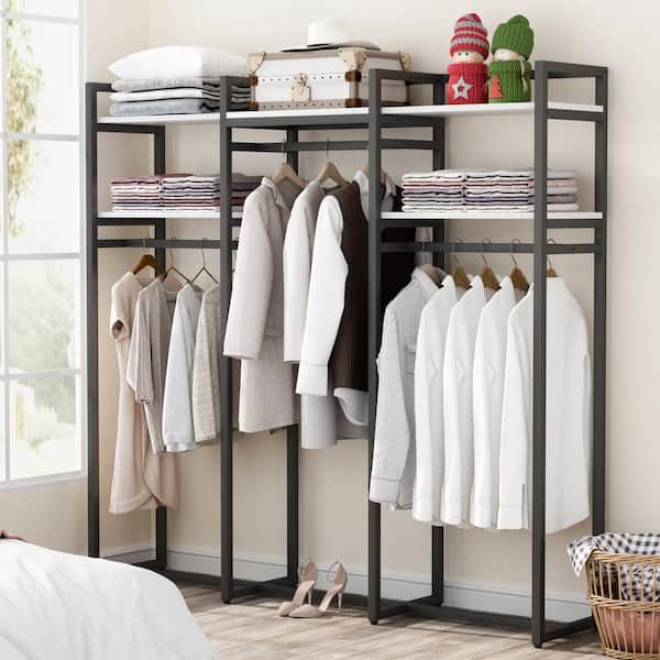 Tribesigns Cynthia White Freestanding Closet Organizer Garment Rack with  Shelves and Hanging Rods FFHD-F1469 - The Home Depot