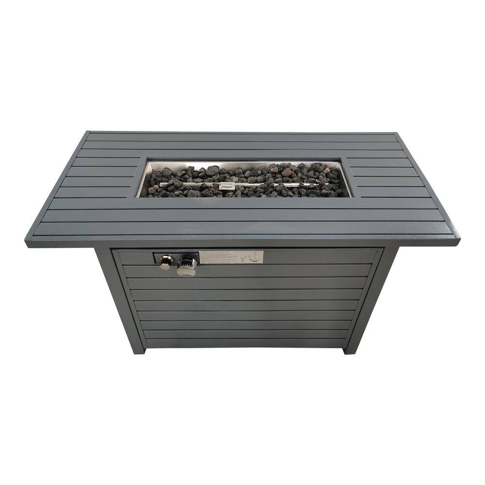 Gray Steel Rectangular Propane Fire Pit Table