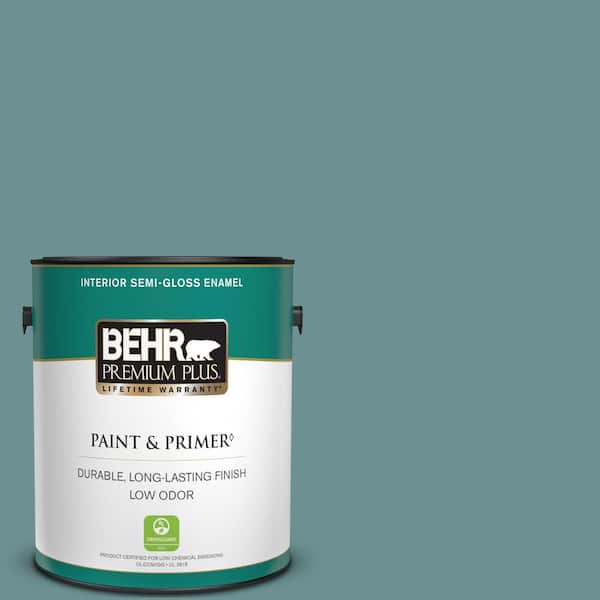 BEHR PREMIUM PLUS 1 gal. #500F-6 Hallowed Hush Semi-Gloss Enamel Low Odor Interior Paint & Primer