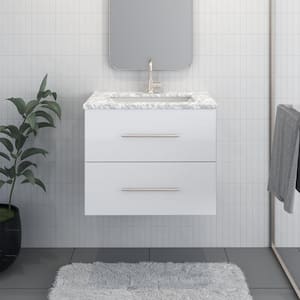 Napa 30 W x 22 D x 21.75 H Single Sink Bathroom Vanity Wall Mounted in Glossy White with Carrera Marble Countertop