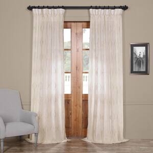 Suez Natural Damask Embroidered 50 in. W x 108 in. L Rod Pocket Sheer Curtain (Panel 1)