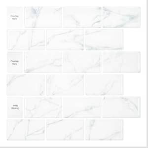 11.8 in. x 11.8 in. Vinyl Peel and Stick Backsplash Subway Wall Tile for Kitchen and Bathroom, White Marble (10-Pack)