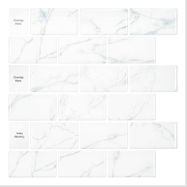 Jeedeson 11.8 in. x 11.8 in. Vinyl Peel and Stick Backsplash Subway Wall Tile for Kitchen and Bathroom, White Marble (10-Pack)