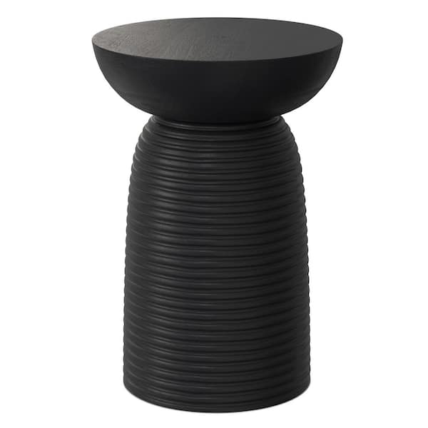 Simpli Home Boyd 13 in. Round Solid Mango Wood Ribbed Accent Table in ...