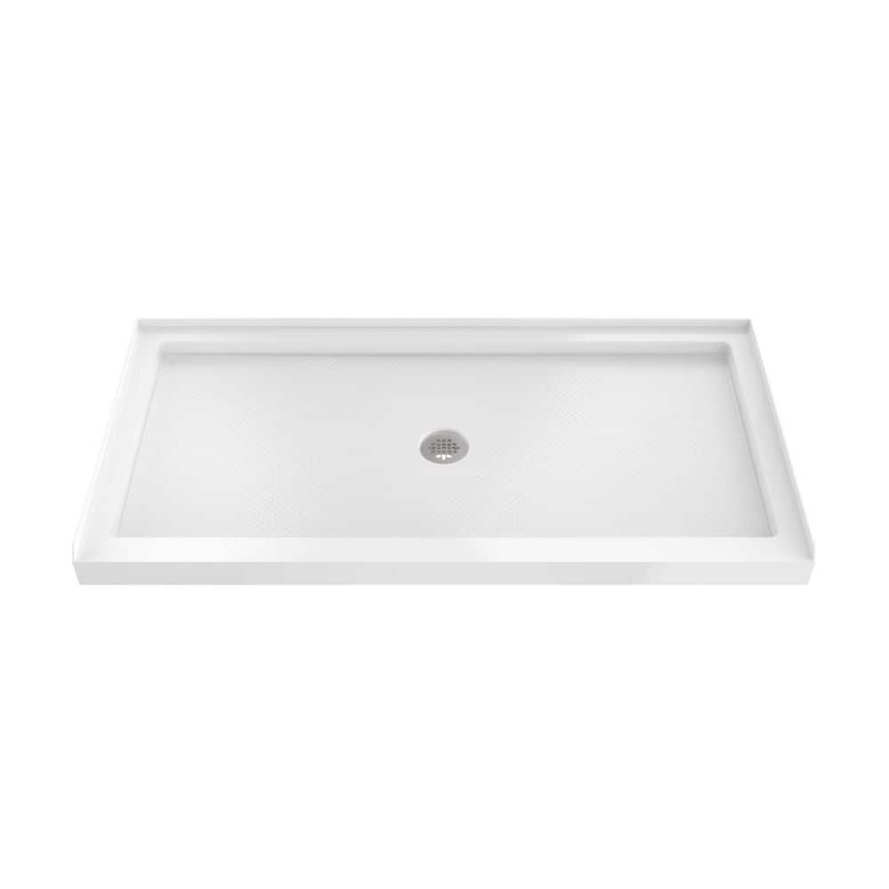 SlimLine 60 in. L x 36 in. W Alcove Rectangular White Shower Pan Base with 2 in. Round Center Drain in Brushed Nickel price history on PriceWatchPro