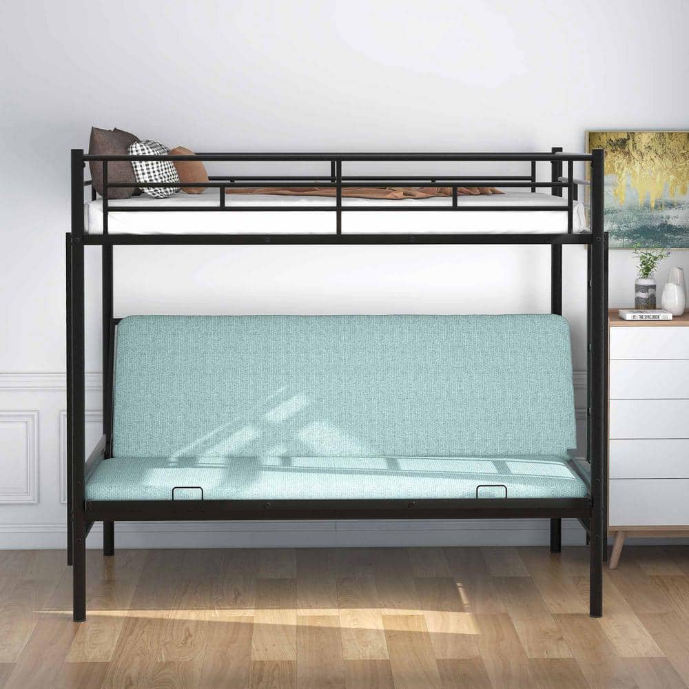 Polibi Black Twin Over Full Metal Bunk Bed, Multi-Function