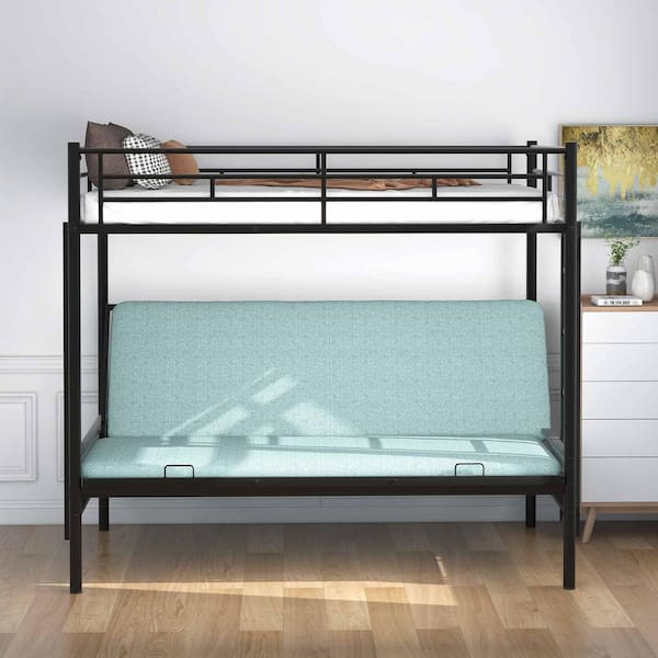 Polibi Black Twin Over Full Metal Bunk Bed, Multi-Function